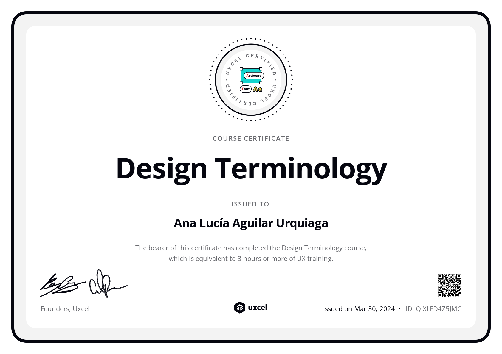 Ana Lucía Aguilar Urquiaga's certificate